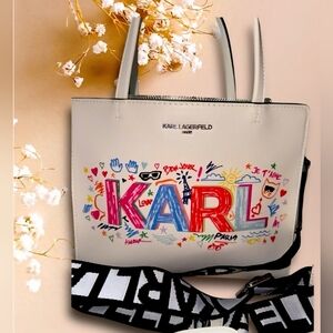 KARL LAGERFELD Paris Adele Large Size Tote Bag & Karl Pouch